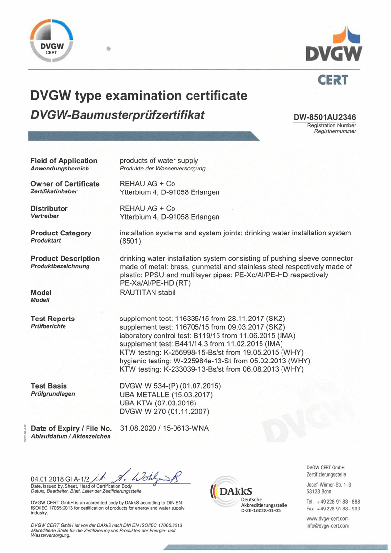 Chứng chỉ kiểm tra DVGW